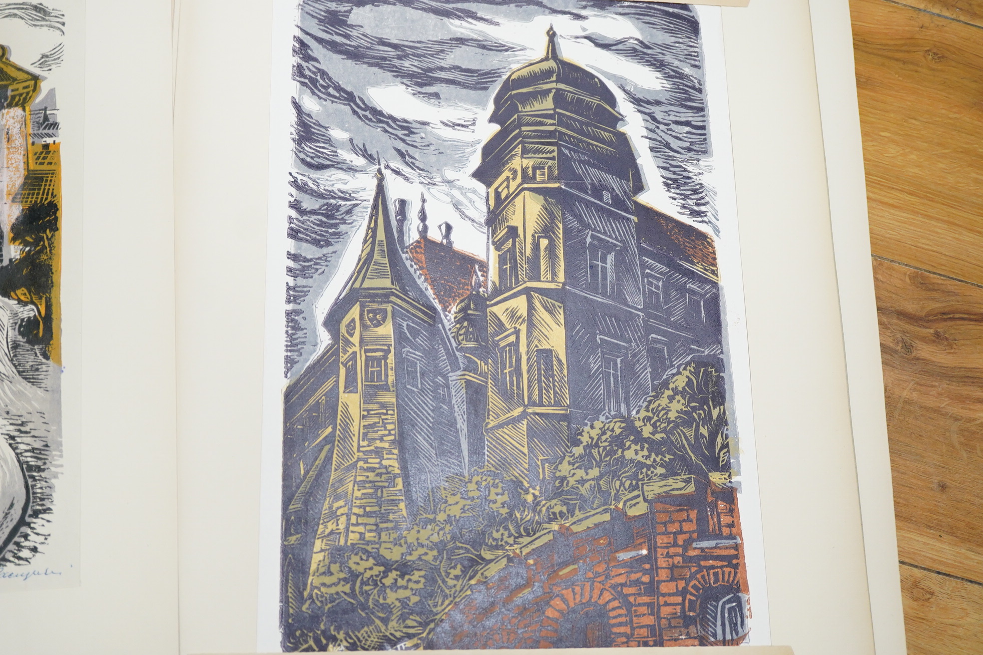 Stanislaw Raczynski (1903-1982), Views of Krakow, a folio of lino cut prints, each signed and inscribed in ink, 32 x 25.5cm